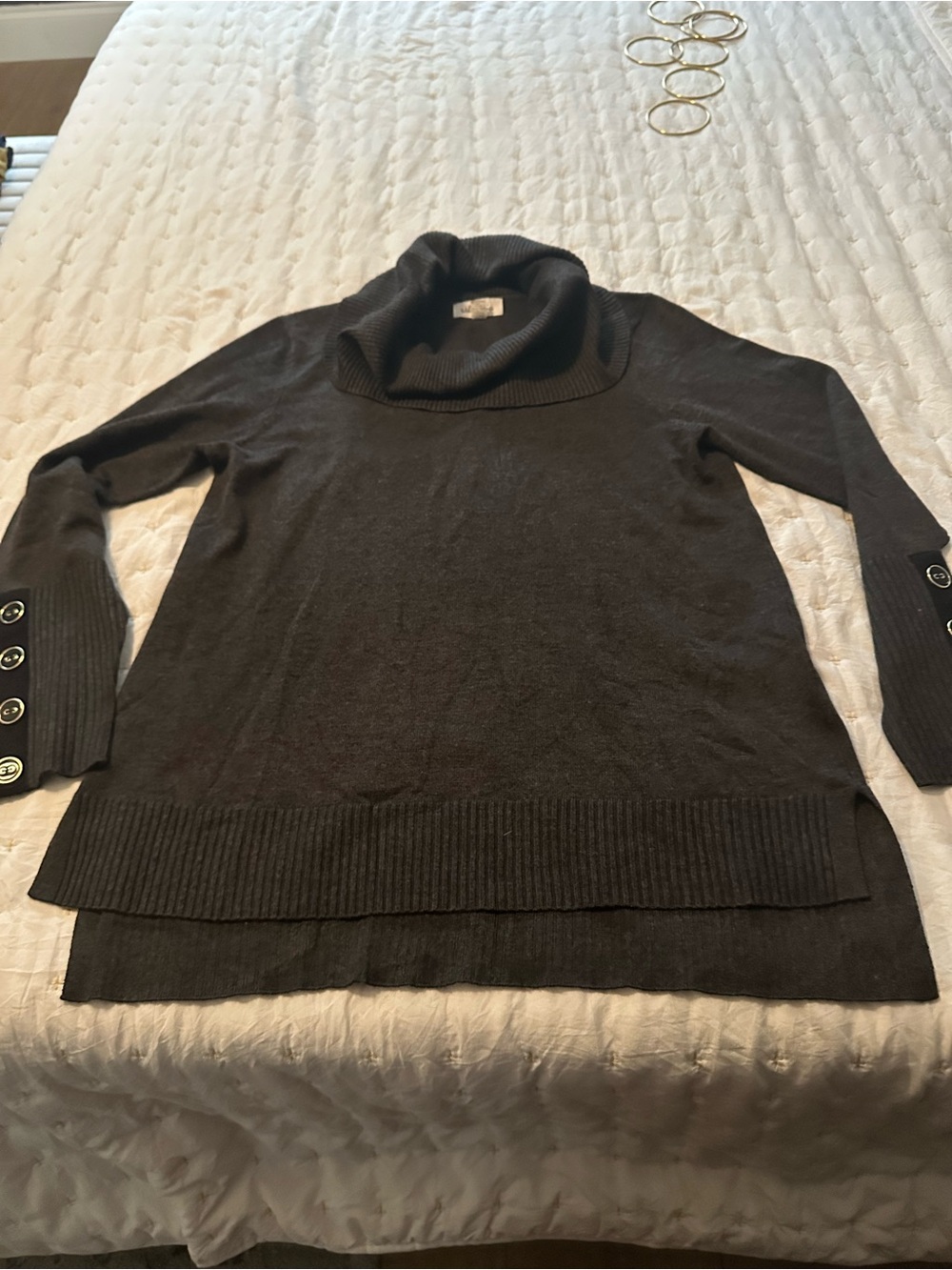 Melissa Paige Charcoal Cowl Neck Tunic Sweater